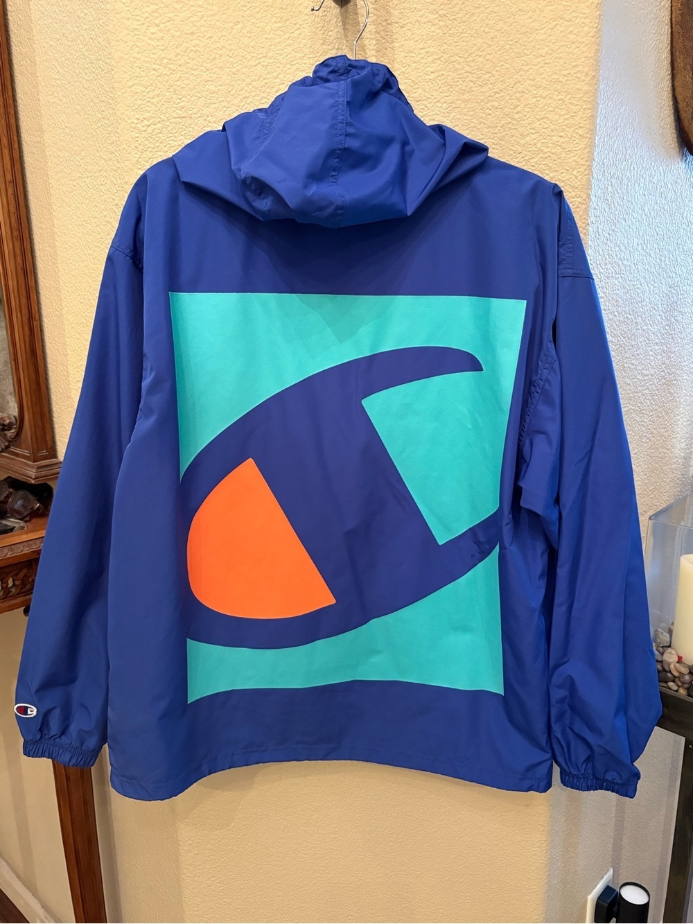 Champion Colorblock Logo Anorak Hoodie Windbreaker Jacket Size Medium